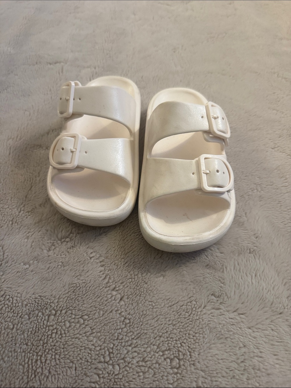 Kids White Double-Buckle Slides